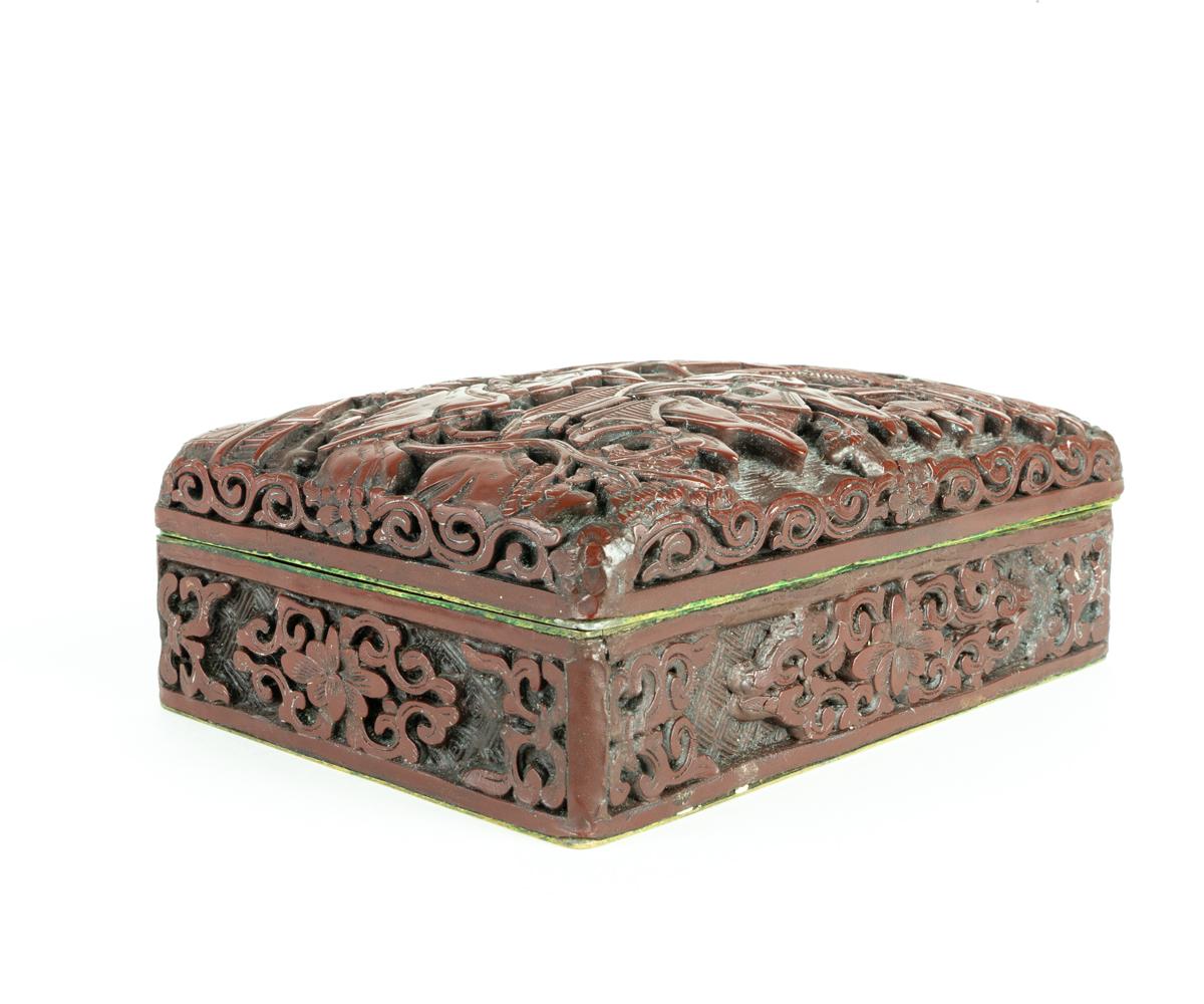 19th Century Antique Chinese Cinnabar Box with Lid For Sale