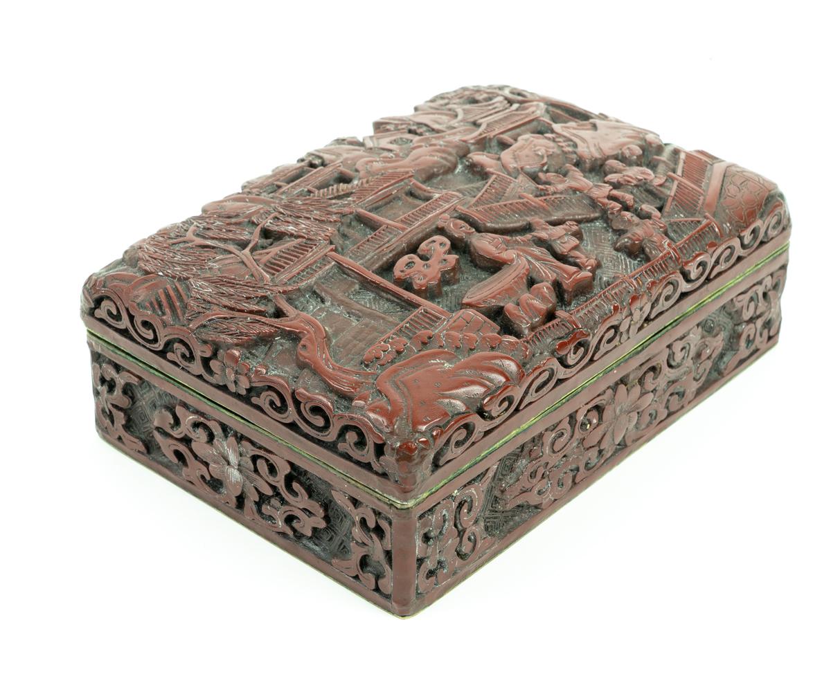 Lacquer Antique Chinese Cinnabar Box with Lid For Sale