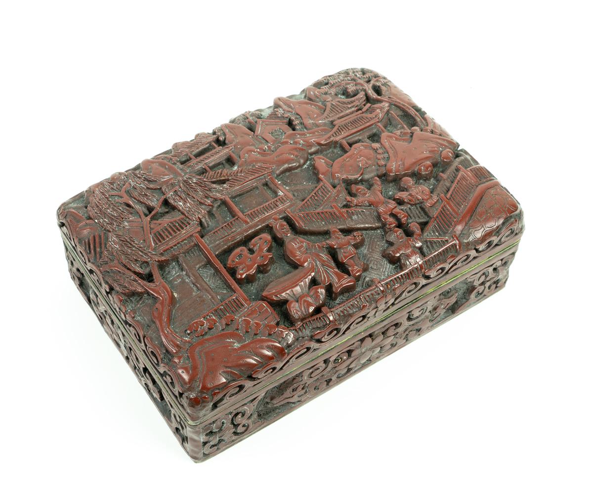Antique Chinese Cinnabar Box with Lid For Sale 1