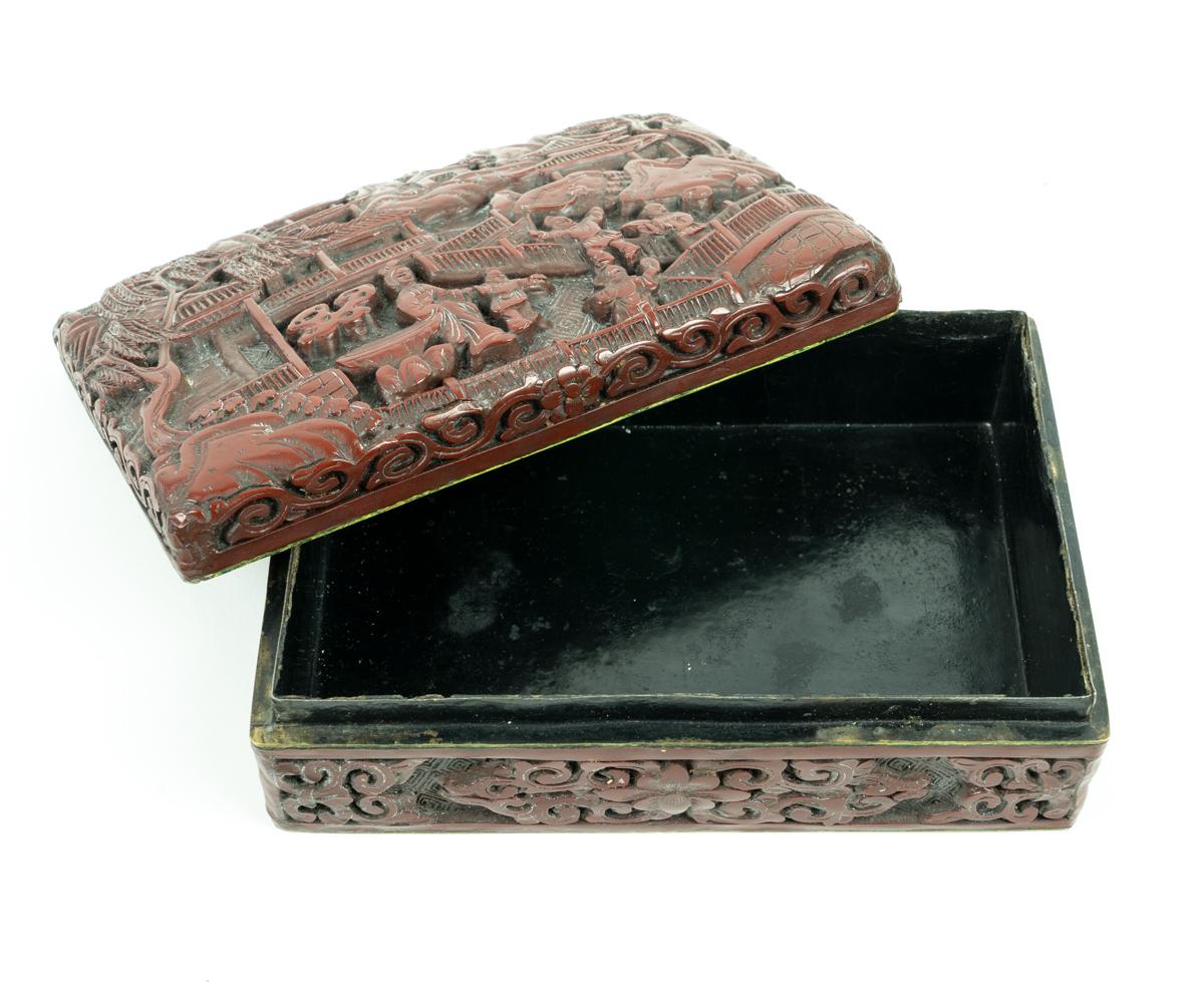 Antique Chinese Cinnabar Box with Lid For Sale 2