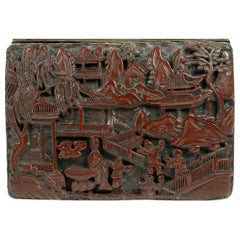 Antike chinesische Cinnabar-Schachtel mit Deckel