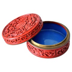 Antique Chinese Cinnabar, Brass and Enamel Box