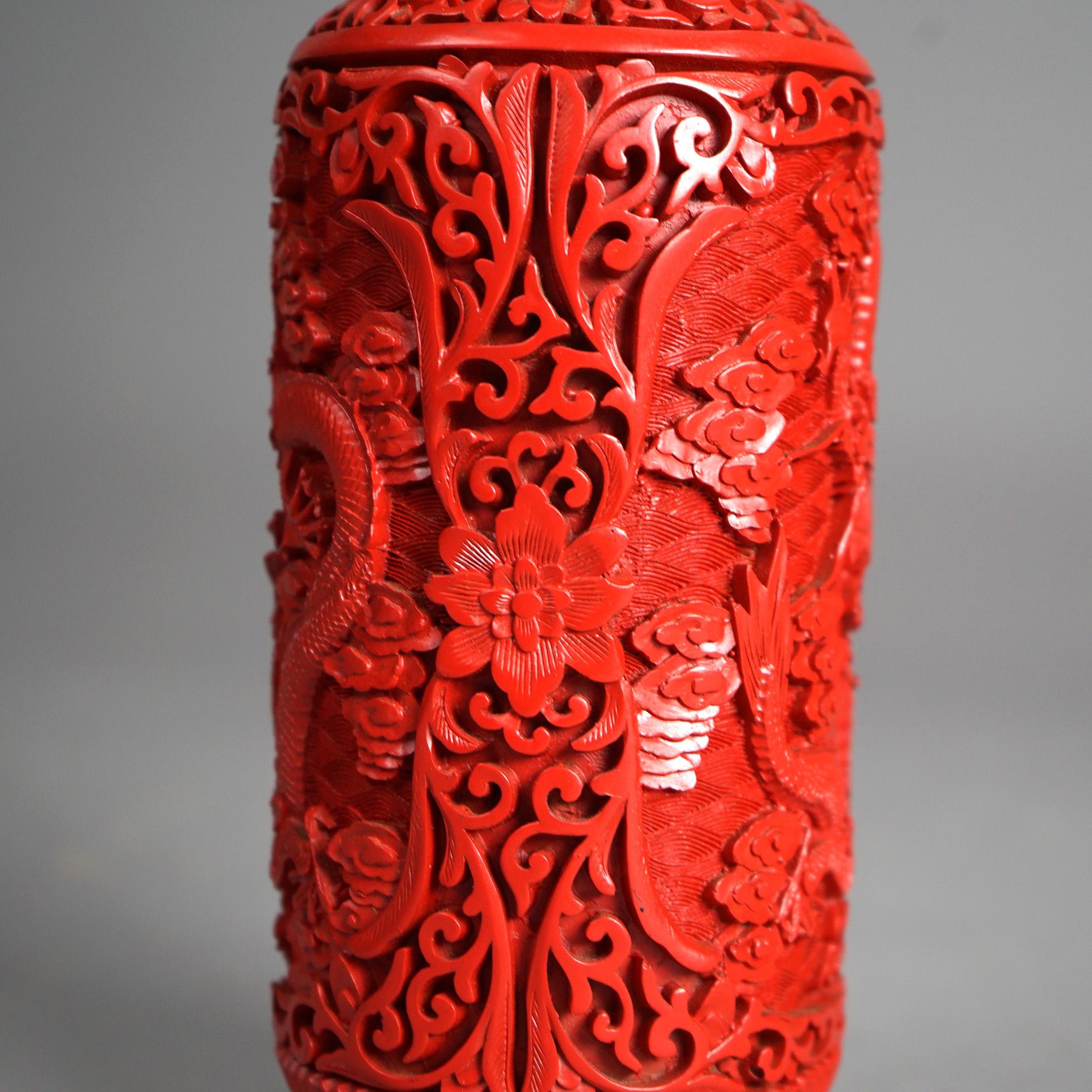 Antique Chinese Cinnabar Dragon Vase Circa 1920 For Sale 2