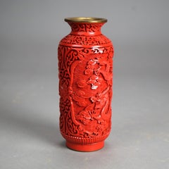 Antique Chinese Cinnabar Dragon Vase Circa 1920