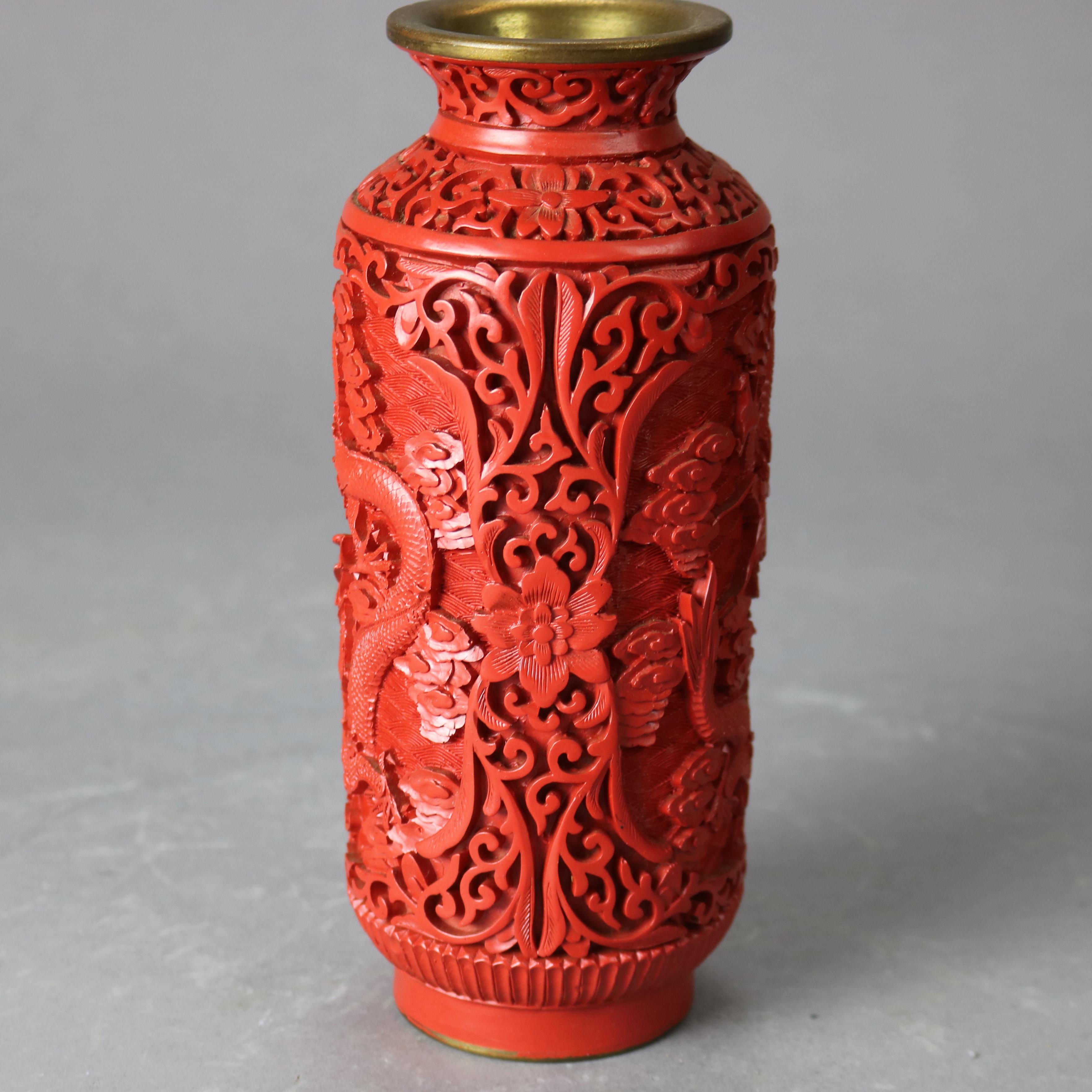 Antique Chinese Cinnabar Dragon Vase, circa 1920 In Good Condition For Sale In Big Flats, NY