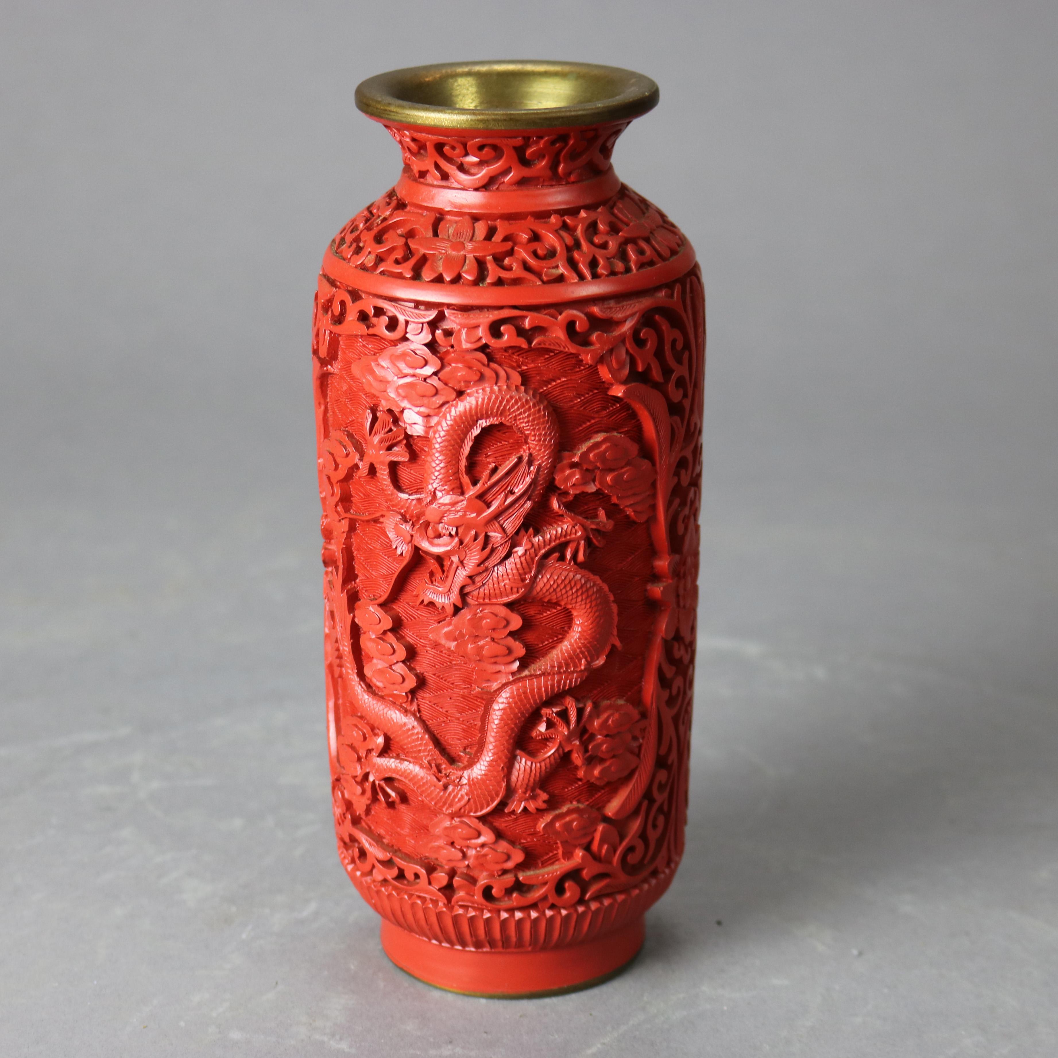 20th Century Antique Chinese Cinnabar Dragon Vase, circa 1920 For Sale