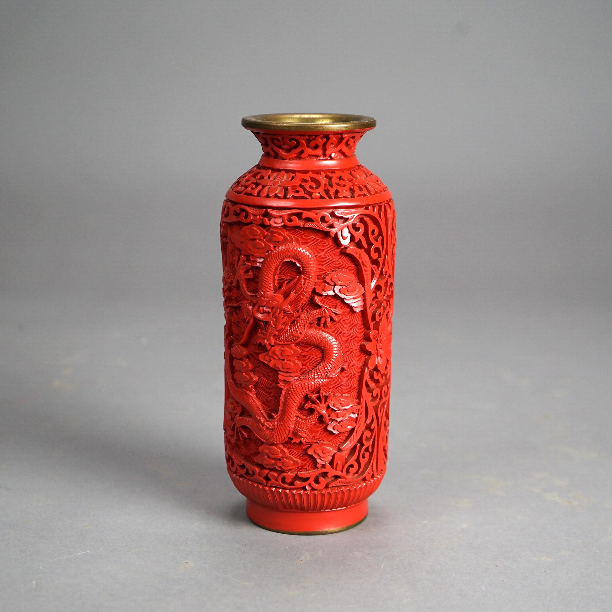 Asian Antique Chinese Cinnabar Dragon Vase Circa 1920 For Sale