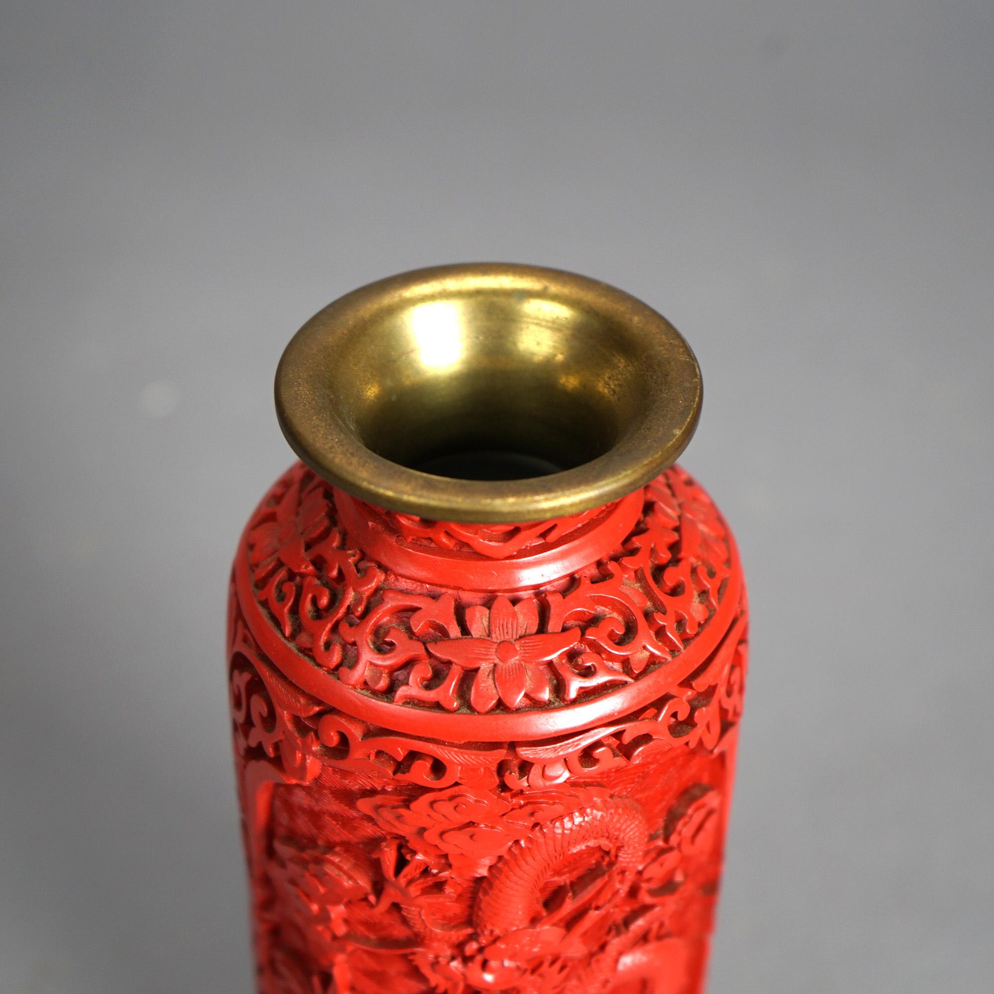 Metal Antique Chinese Cinnabar Dragon Vase Circa 1920 For Sale