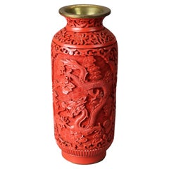 Antique Chinese Cinnabar Dragon Vase, circa 1920