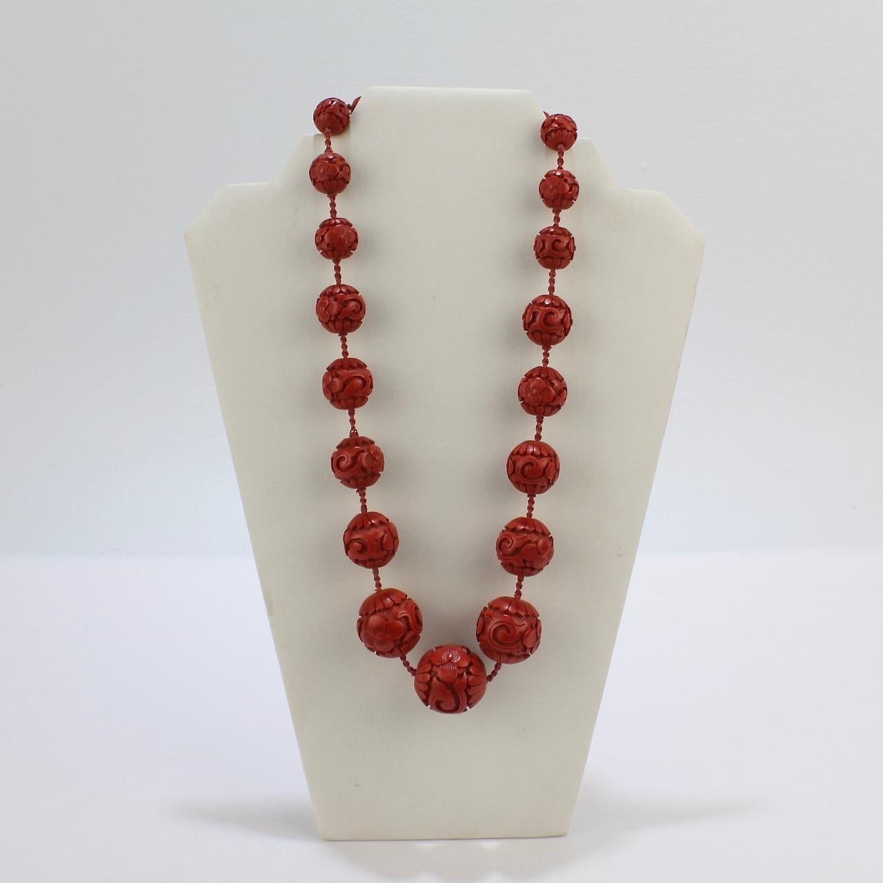 Antique Chinese Cinnabar Graduated Beaded Necklace with Large Beads at ...