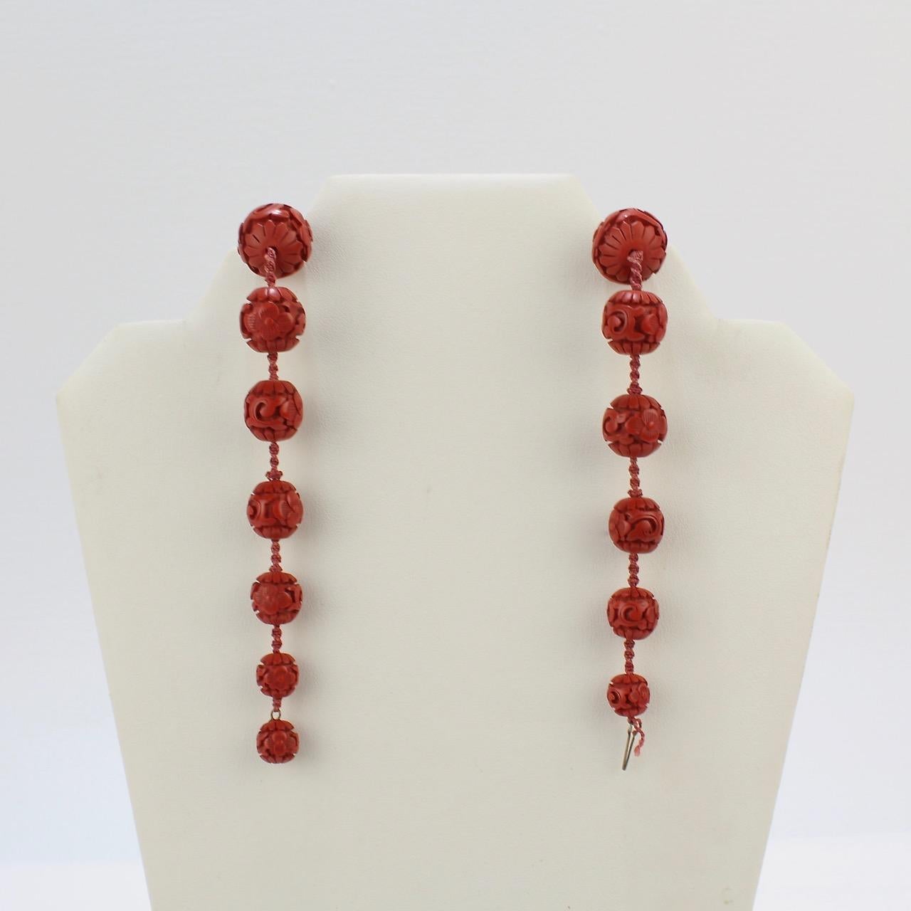 Antique Chinese Cinnabar Graduated Beaded Necklace with Large Beads In Good Condition In Philadelphia, PA