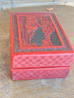 Antique Chinese Cinnabar Lacquered Rectangular Box and Cover, China, circa 1880,