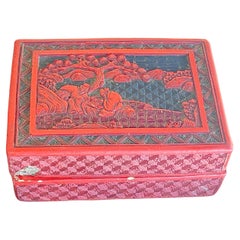 Antique Chinese Cinnabar Lacquered Rectangular Box and Cover, China, circa 1880,