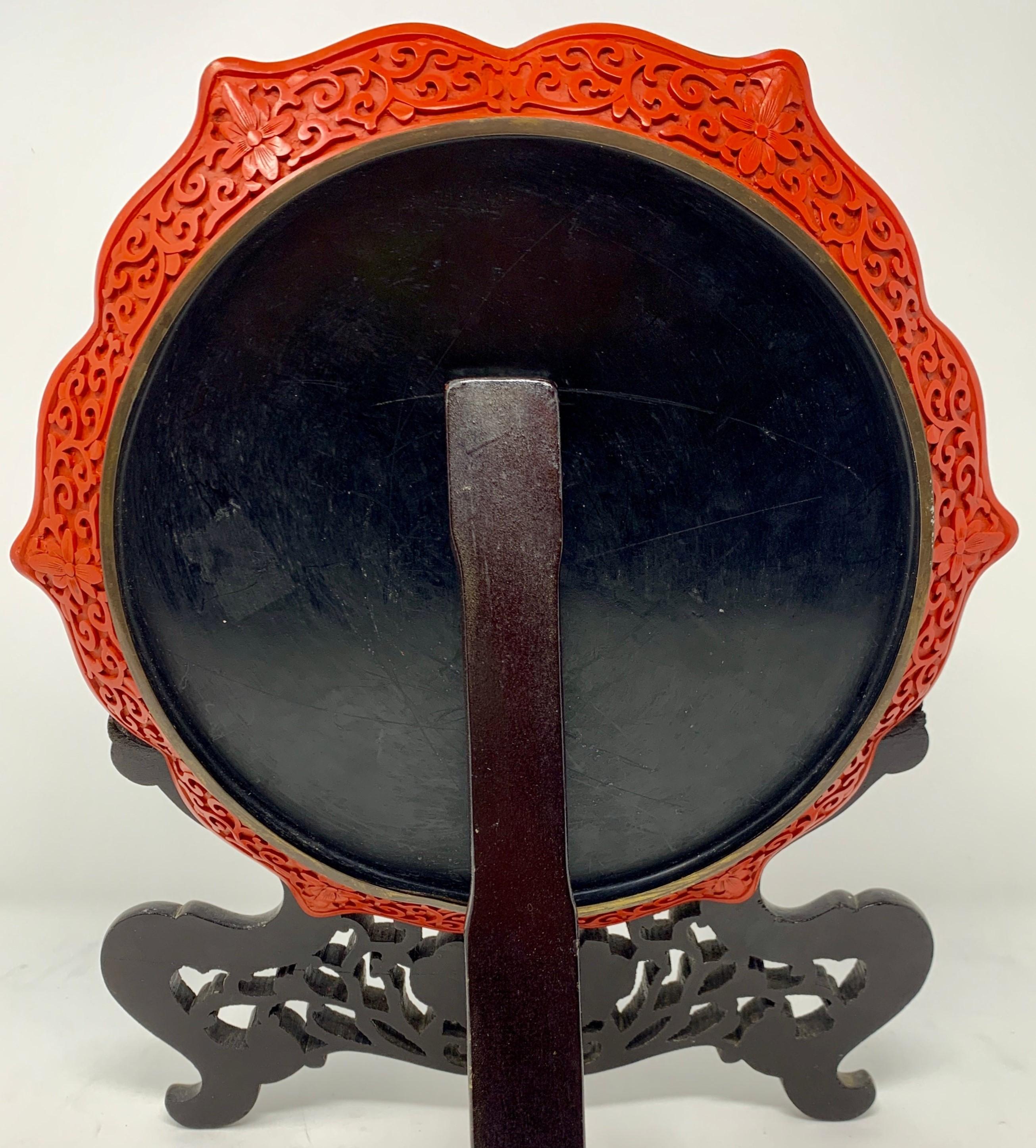 Antique Chinese Cinnabar Rare Red Lacquer Carved in Relief, circa 1890-1910 In Good Condition In New Orleans, LA