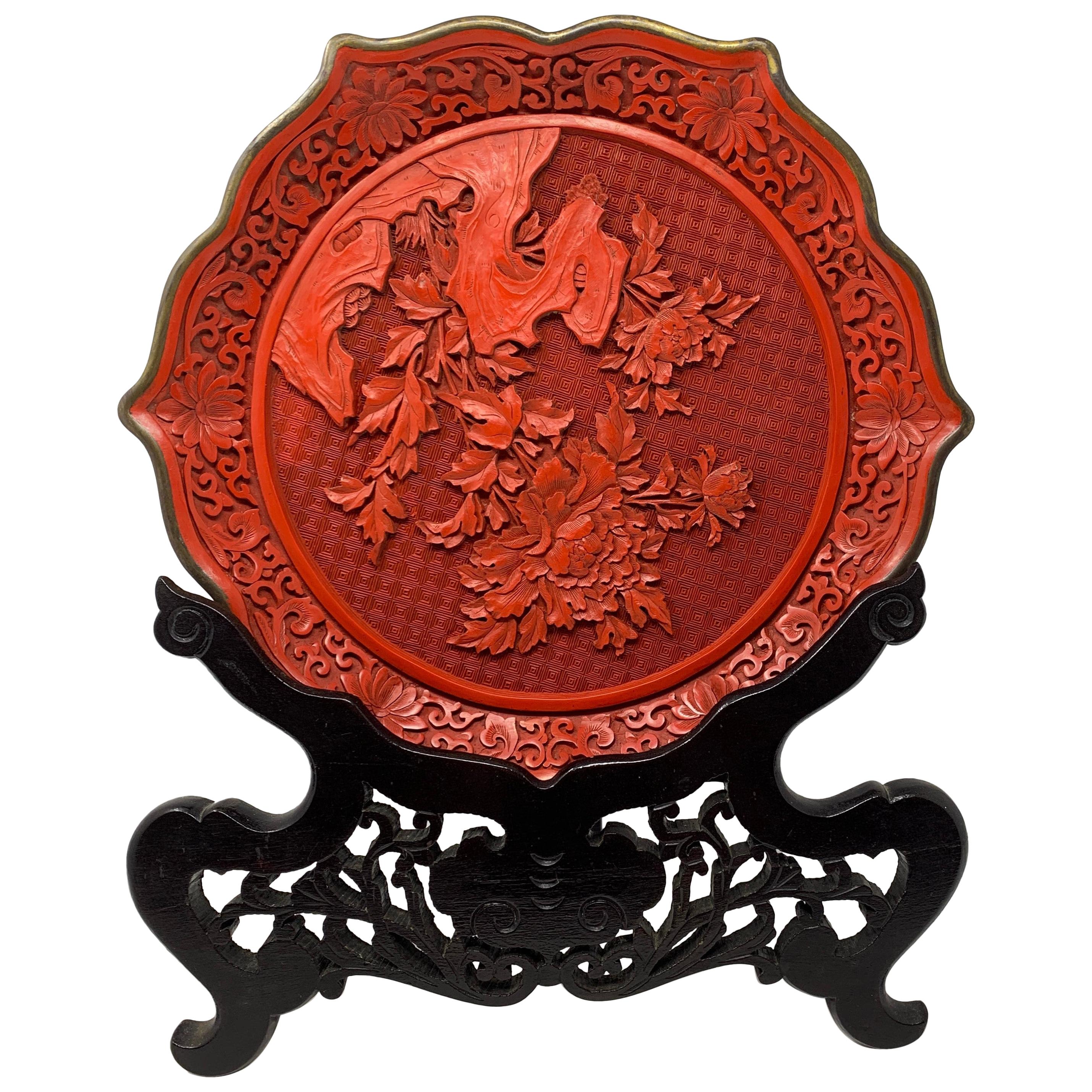 Antique Chinese Cinnabar Rare Red Lacquer Carved in Relief, circa 1890-1910