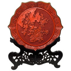 Antique Chinese Cinnabar Rare Red Lacquer Carved in Relief, circa 1890-1910