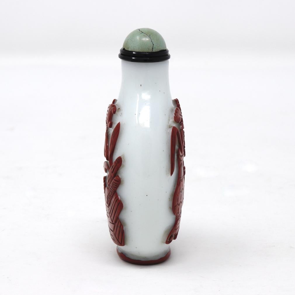 Antique Chinese Cinnabar-red Overlay White Glass Snuff Bottle For Sale 1