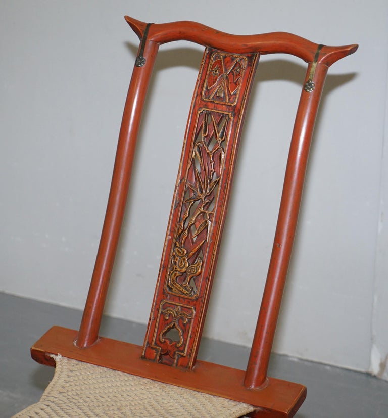 Chinese Export Antique Chinese circa 1900-1920 Export Folding Occasional Chair Nice Carvings For Sale