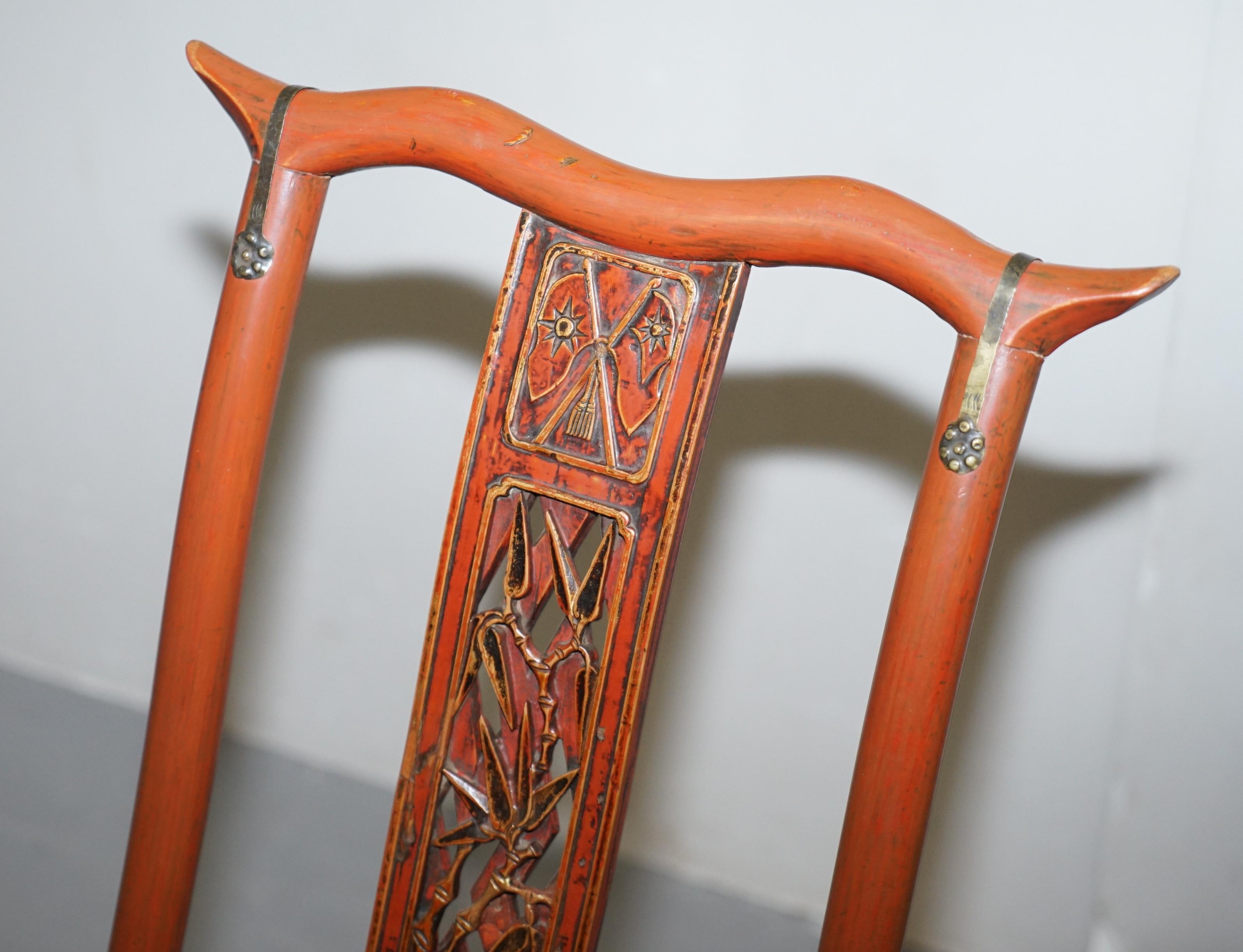 Lacquered Antique Chinese circa 1900-1920 Export Folding Occasional Chair Nice Carvings For Sale