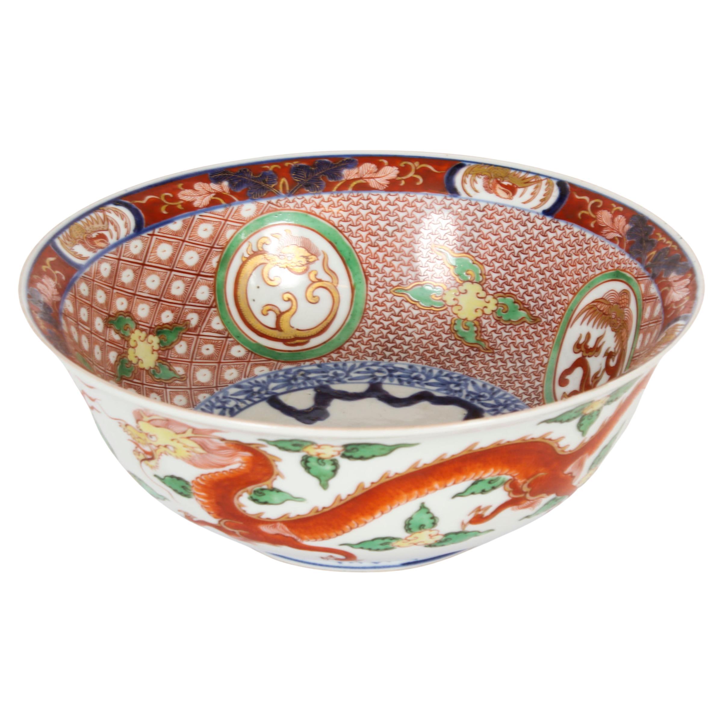 Antike chinesische runde Imari-Palette-Porzellanschale, 19. Jahrhundert