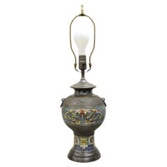 Antique Chinese Cloisonne Blue Porcelain Enamel Bronze Figural Table Lamp