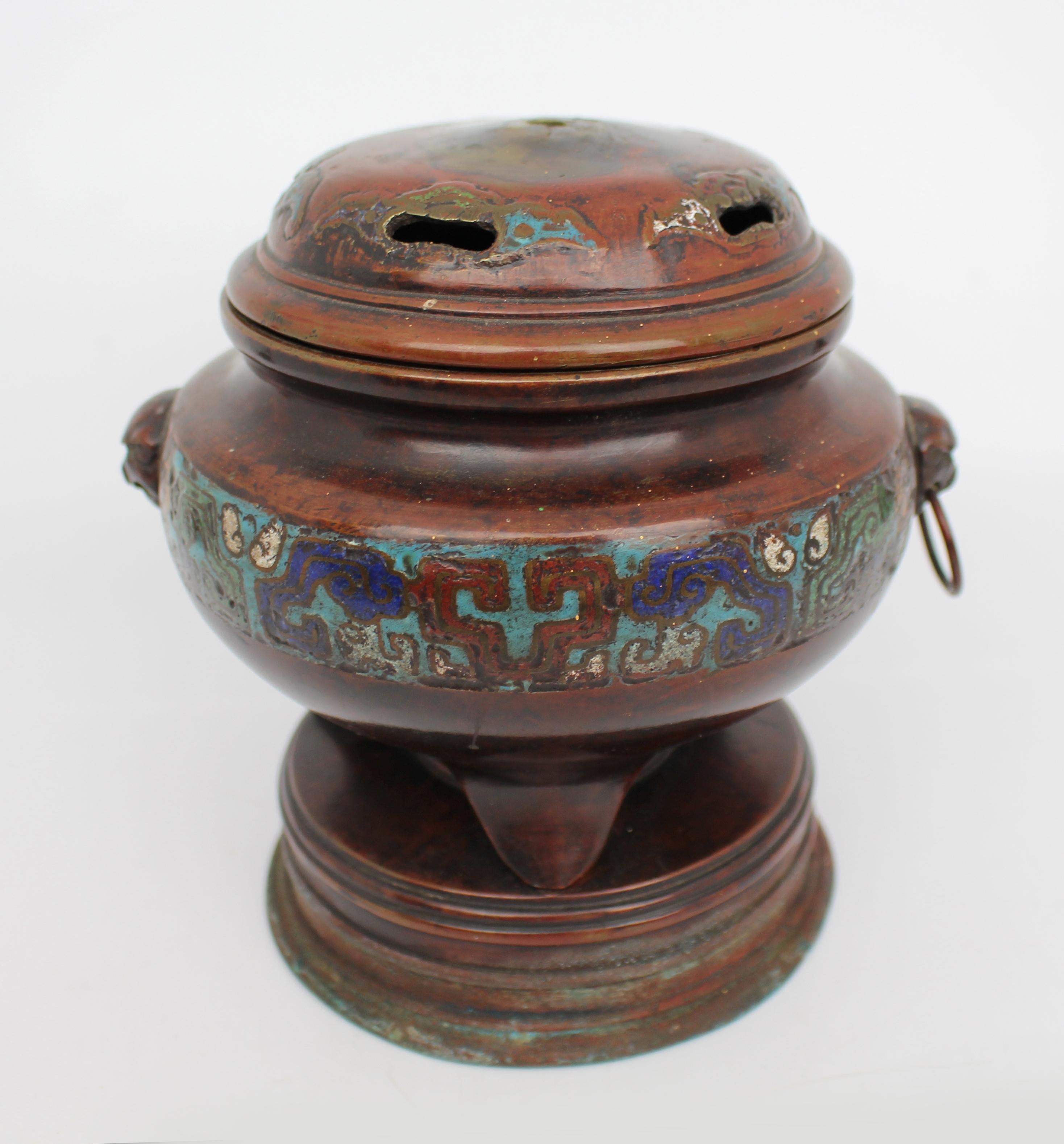 Antikes chinesisches Cloisonné-Bronzegefäß, späte Qing-Dynastie (Chinesisch) im Angebot
