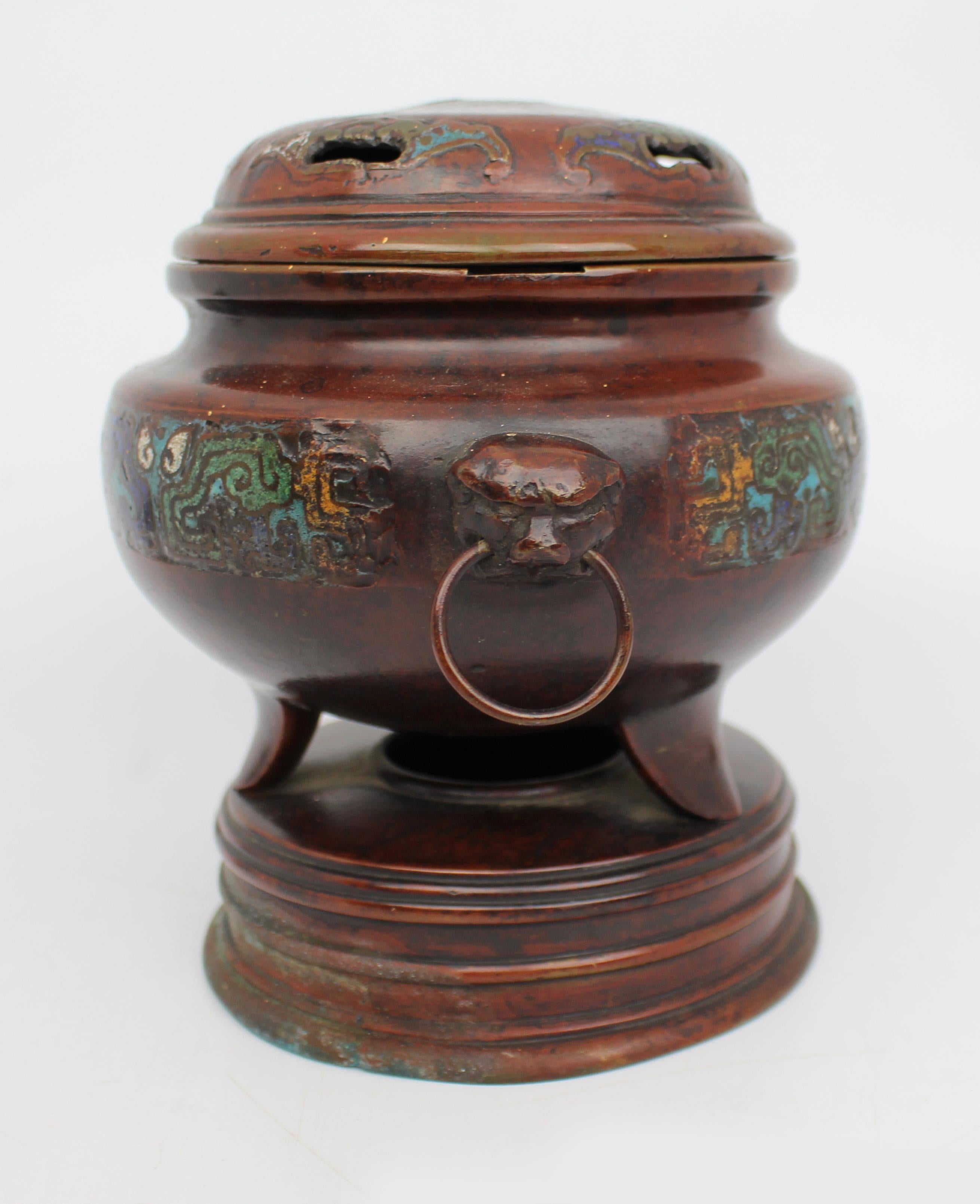 Antikes chinesisches Cloisonné-Bronzegefäß, späte Qing-Dynastie (19. Jahrhundert) im Angebot