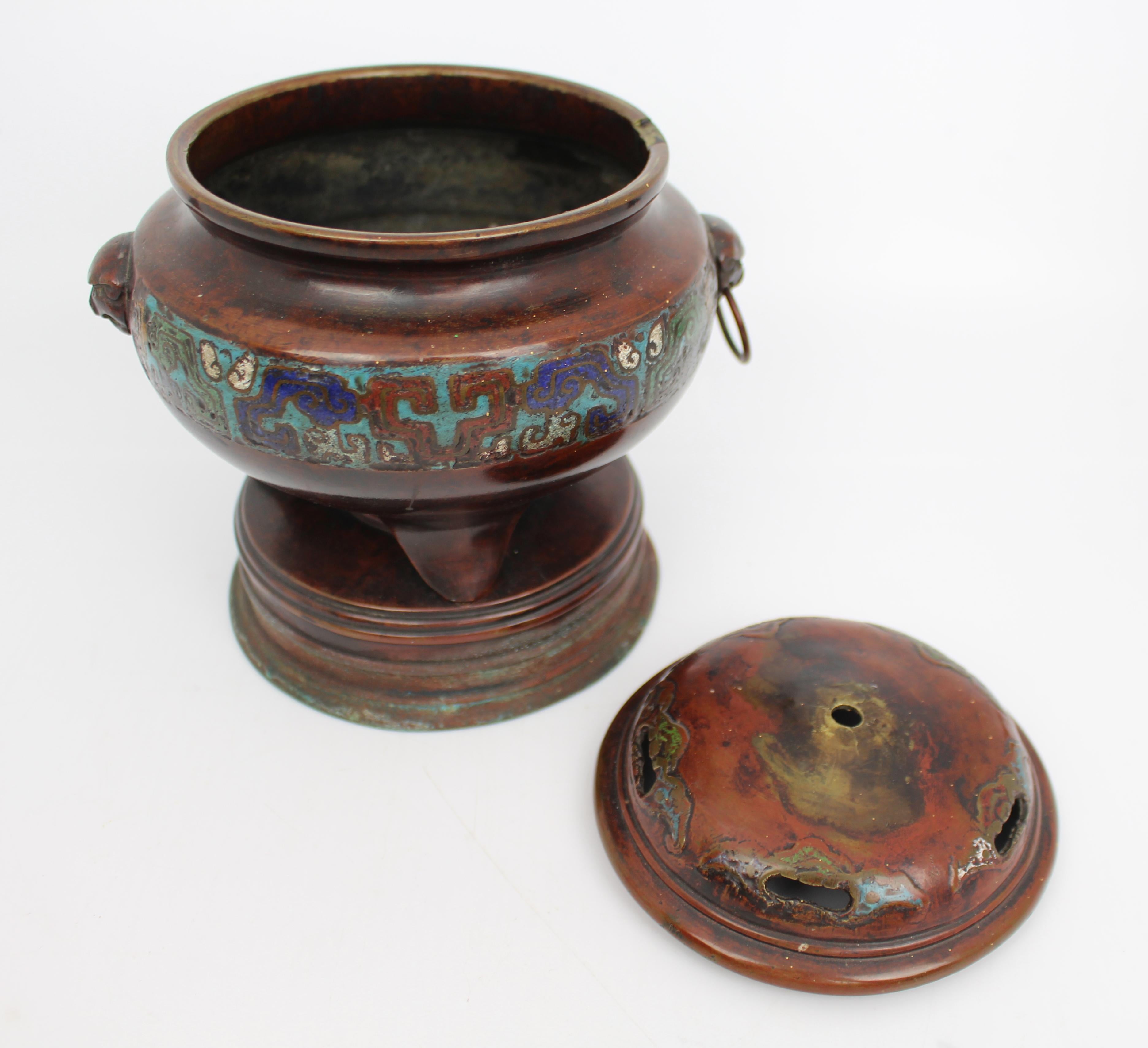 Antikes chinesisches Cloisonné-Bronzegefäß, späte Qing-Dynastie im Angebot 1