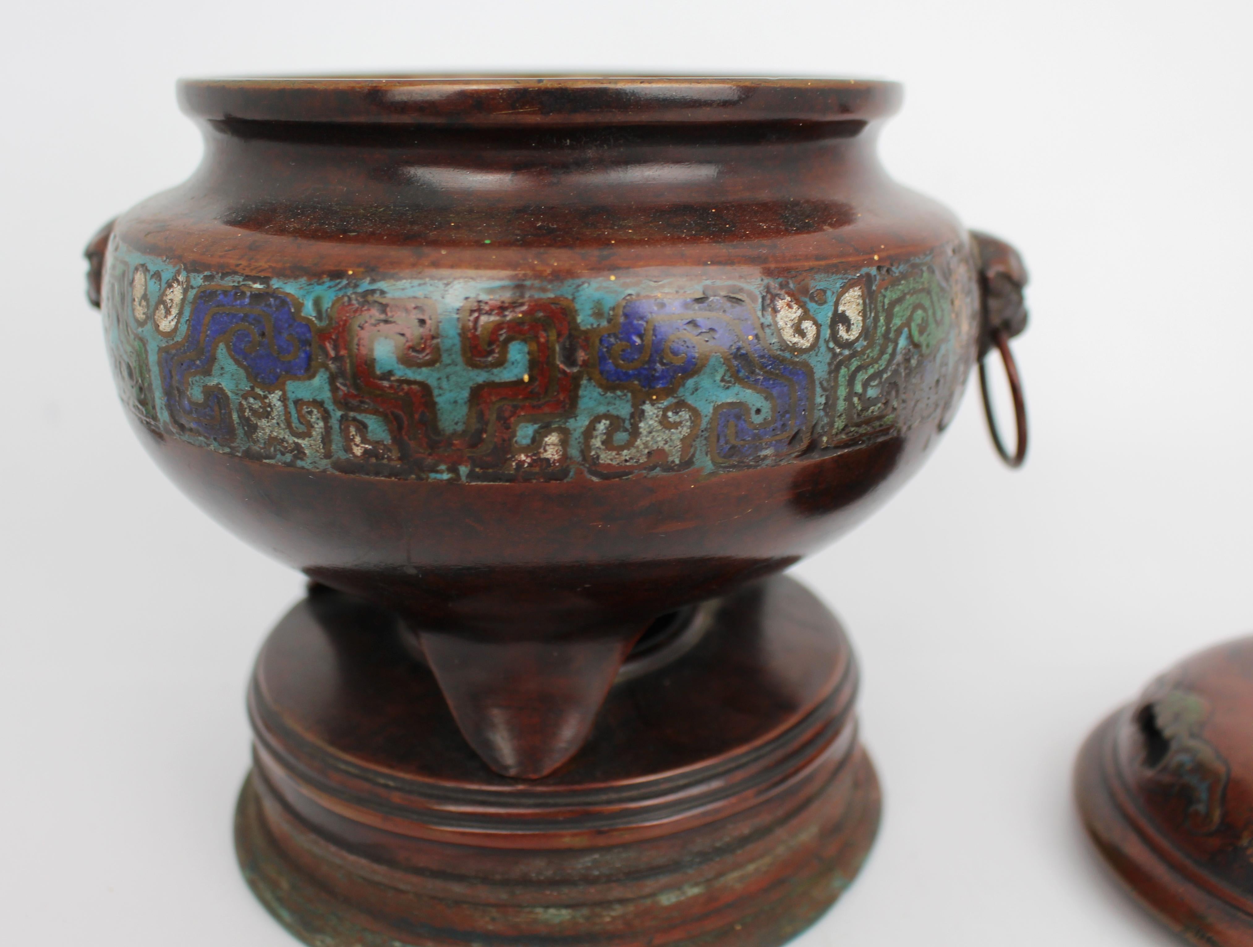 Antikes chinesisches Cloisonné-Bronzegefäß, späte Qing-Dynastie im Angebot 2