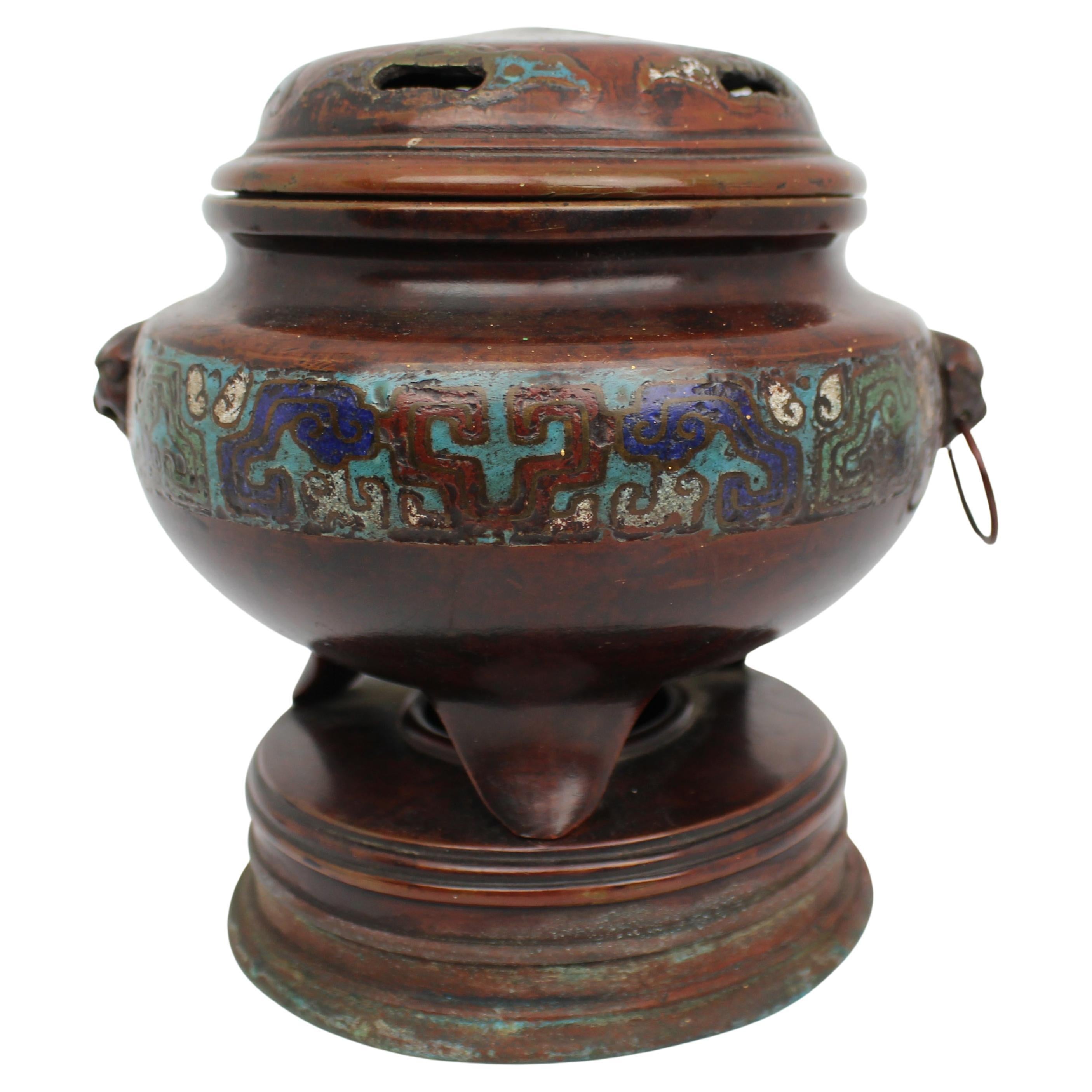 Antikes chinesisches Cloisonné-Bronzegefäß, späte Qing-Dynastie im Angebot