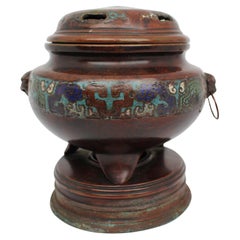 Antique Chinese Cloisonné Bronze Censer, Late Qing Dynasty