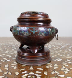 Antique Chinese Cloisonné Bronze Tripod Censer, c.1890