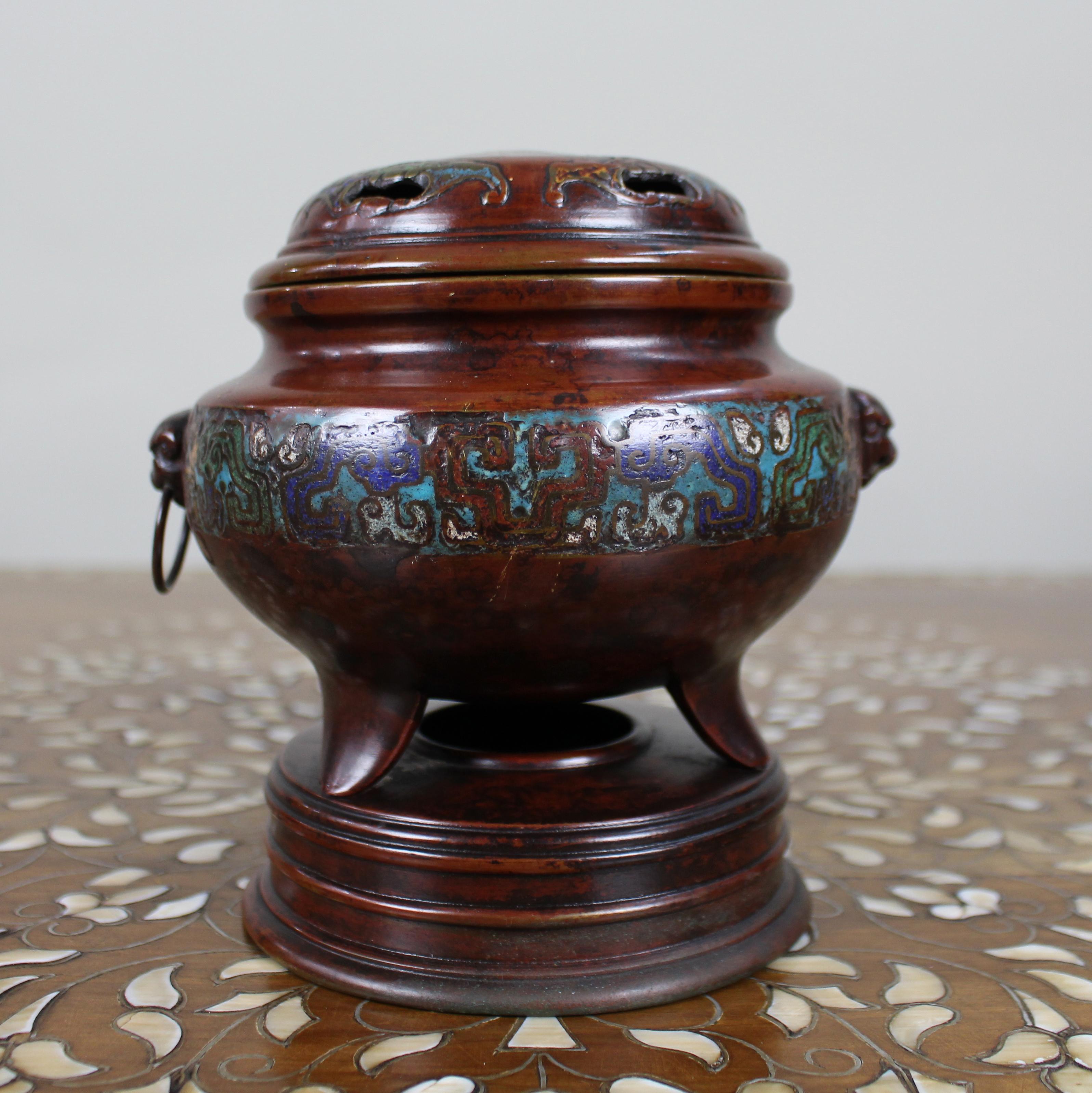 Antique Chinese Cloisonné Bronze Tripod Censer, c.1890 For Sale 1