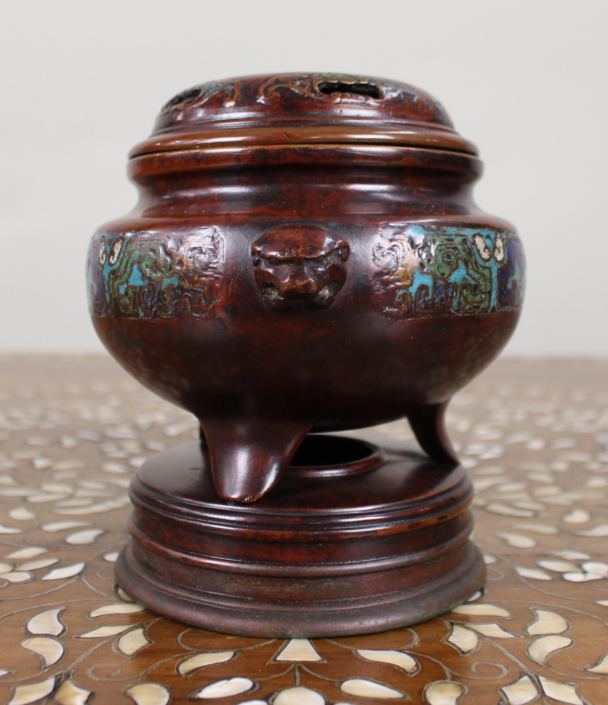 Antique Chinese Cloisonné Bronze Tripod Censer, c.1890 For Sale 2