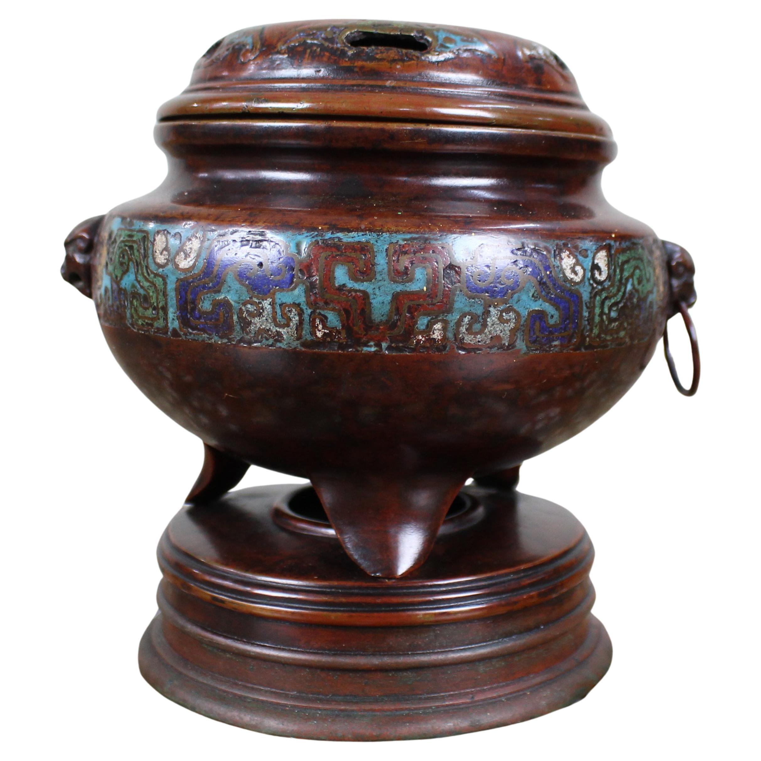 Antique Chinese Cloisonné Bronze Tripod Censer, c.1890 For Sale