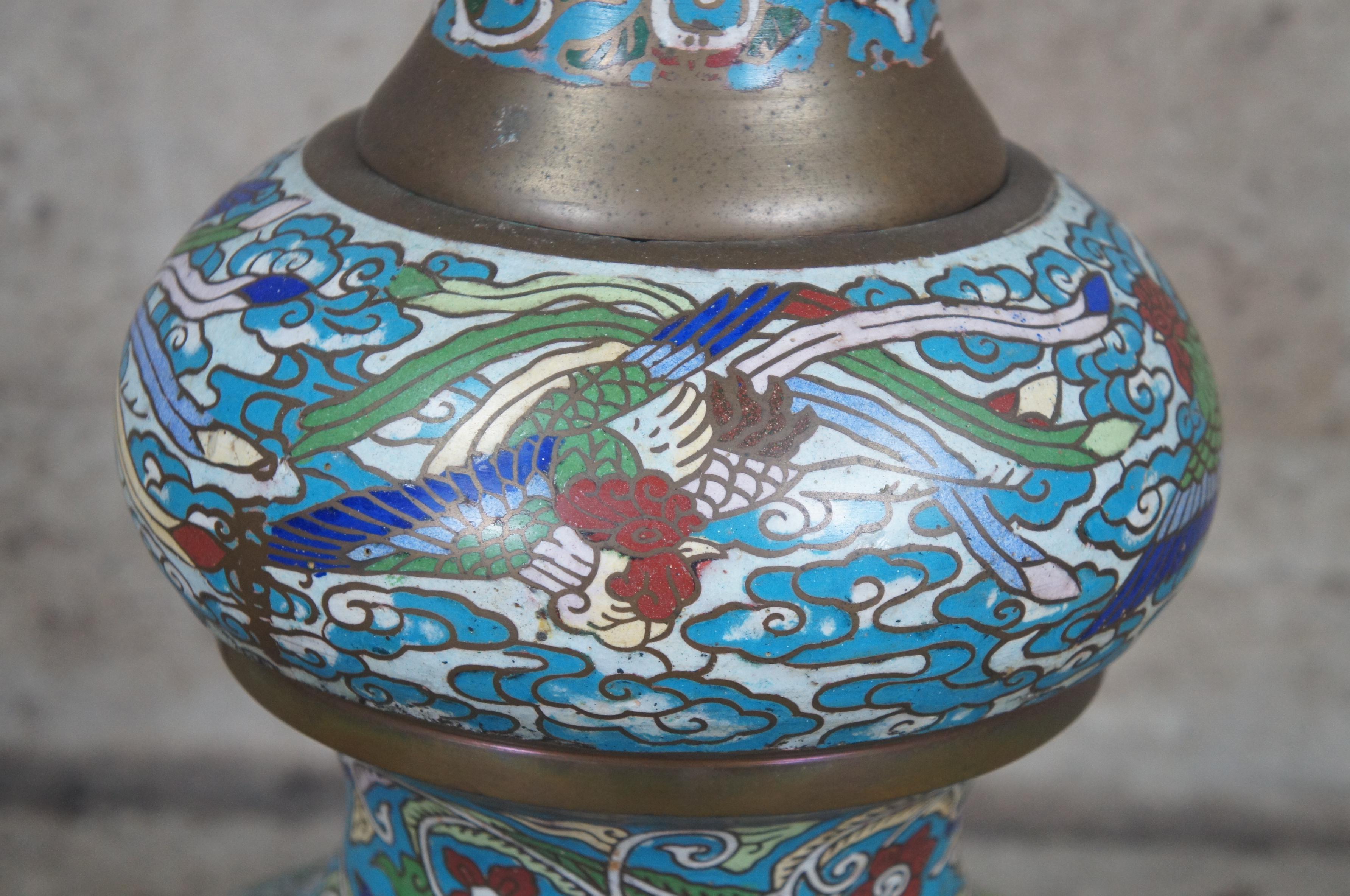 Champlevé Antique Chinese Cloisonne Champleve Enamel Baluster Floor Oil Lamp