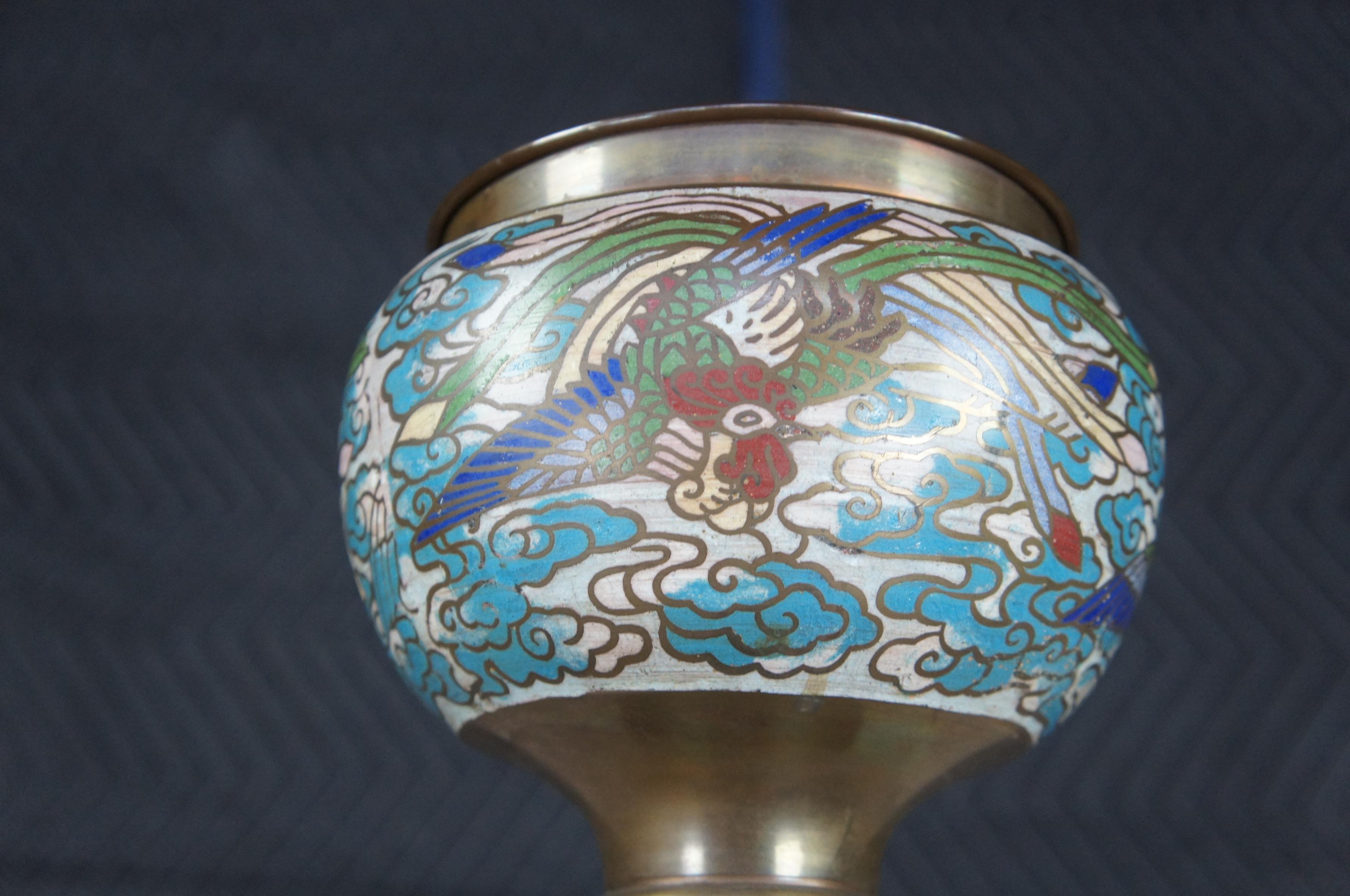 Metal Antique Chinese Cloisonne Champleve Enamel Baluster Floor Oil Lamp