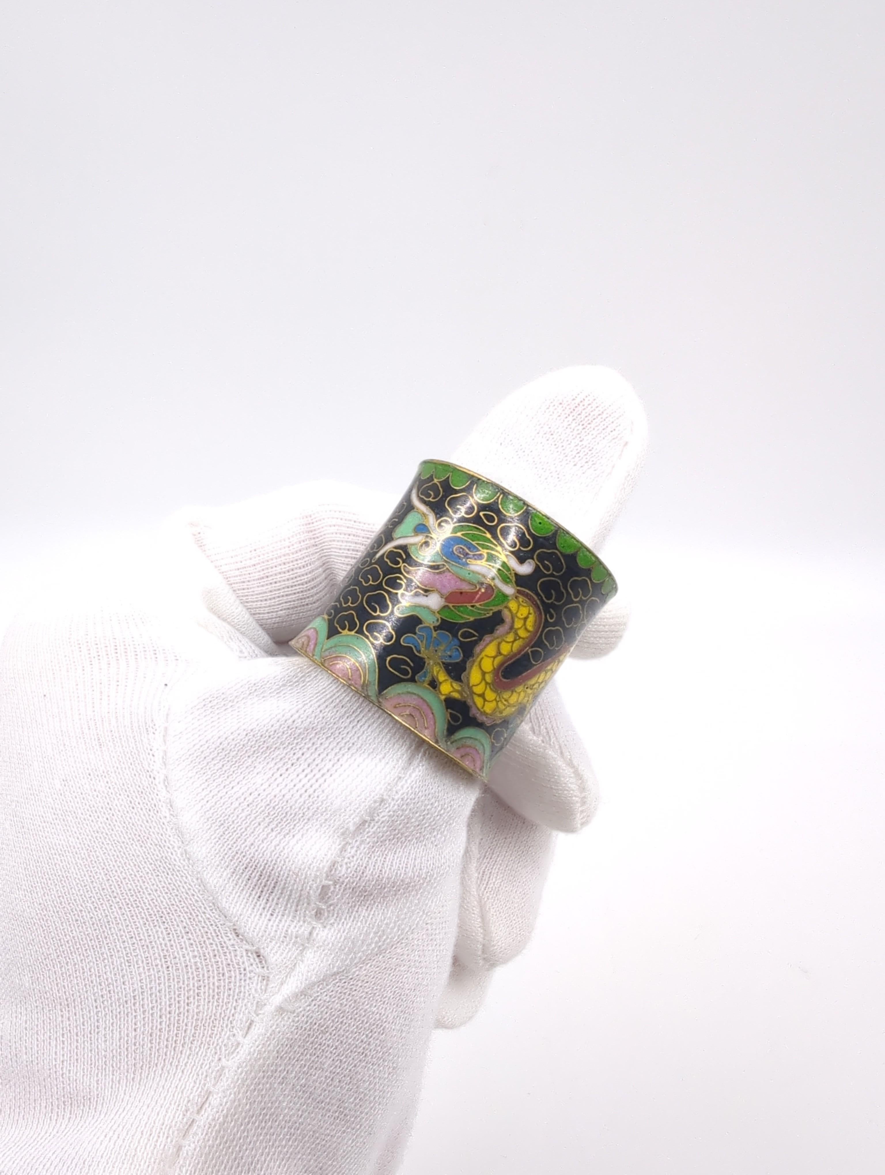 Antique Chinese Cloisonne Dragon Archer's Thumb Ring Size 14 ROC early 20c For Sale 6