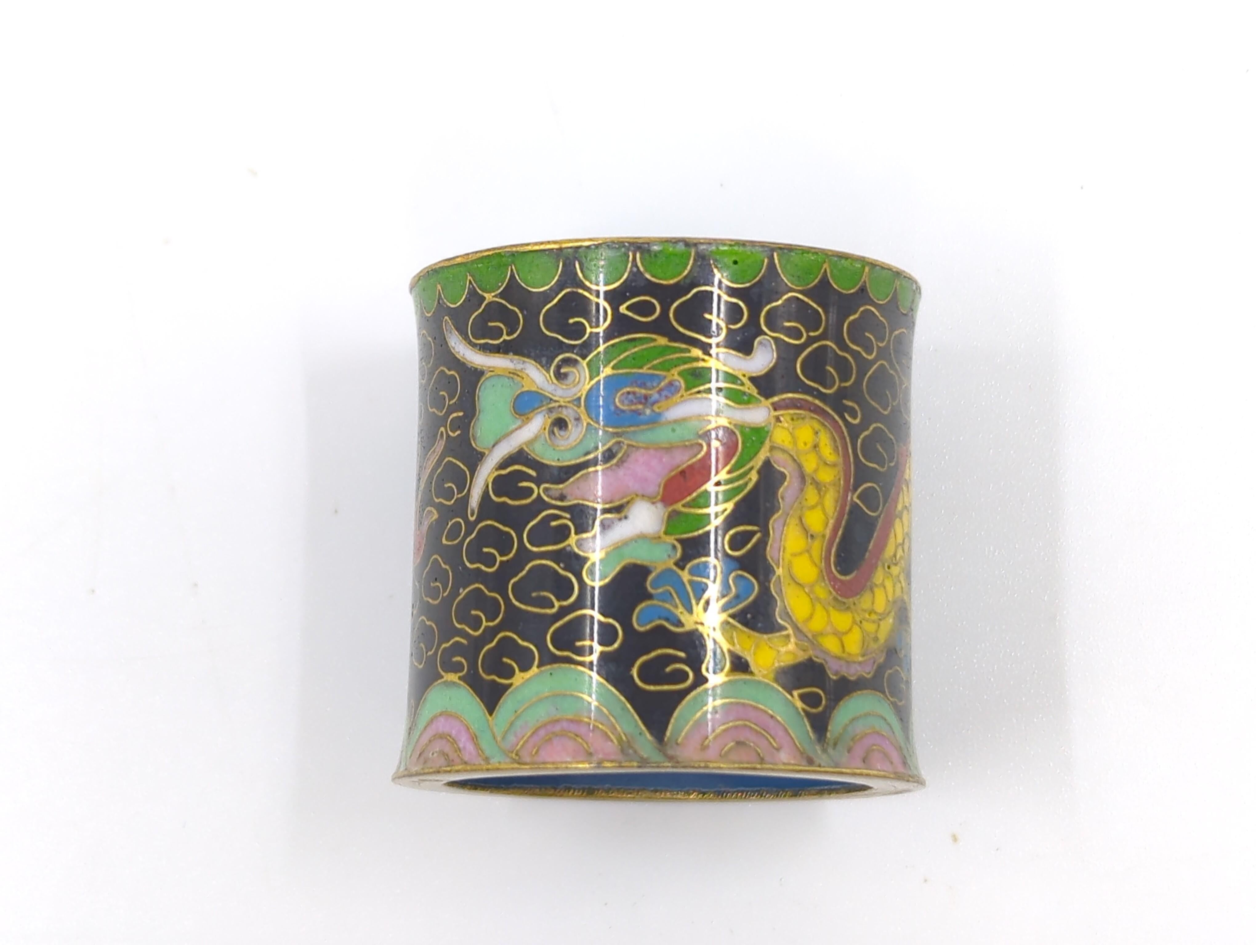 Antique Chinese Cloisonne Dragon Archer's Thumb Ring Size 14 ROC early 20c For Sale 4
