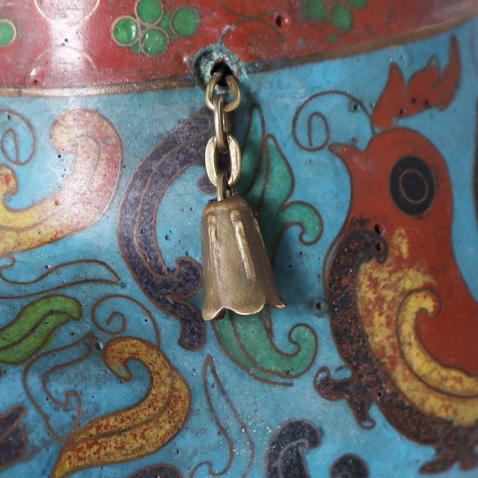 Métal Ancienne jarre chinoise à gingembre cloisonné éléphant en vente