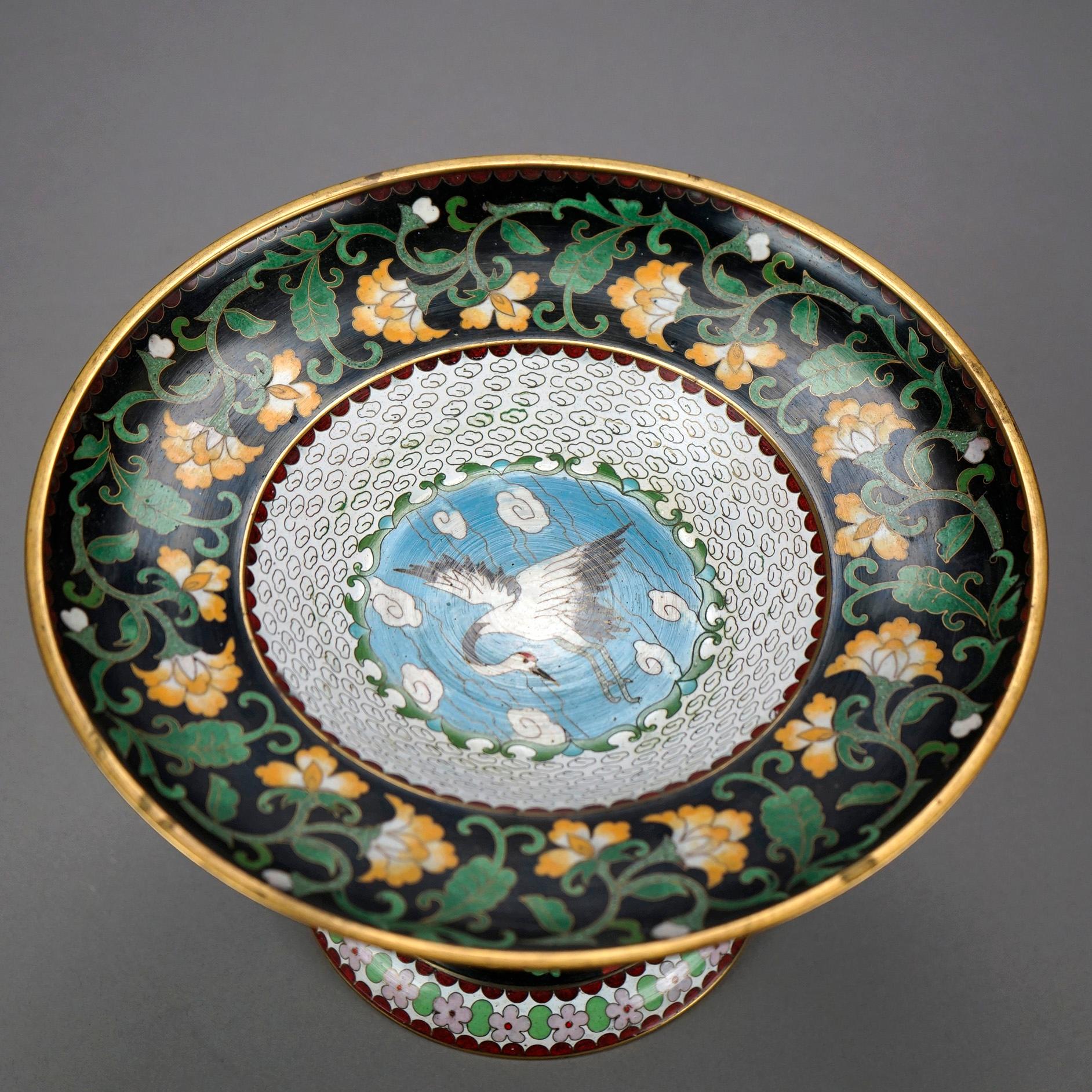 Asian Antique Chinese Cloisonné Enamel Decorated Swan Compote Circa 1930 For Sale