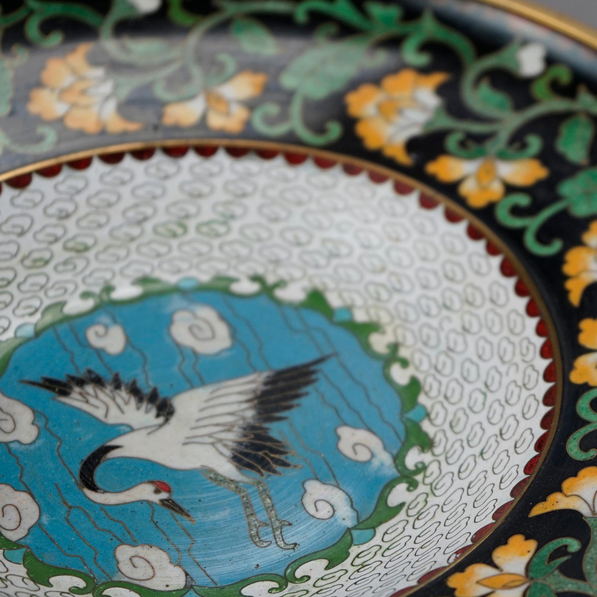 Antique Chinese Cloisonné Enamel Decorated Swan Compote Circa 1930 For Sale 1