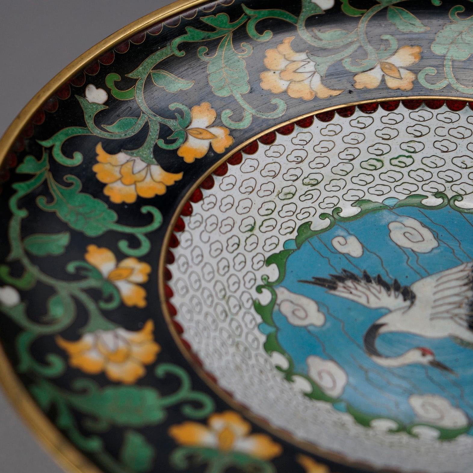 Antique Chinese Cloisonné Enamel Decorated Swan Compote Circa 1930 For Sale 2