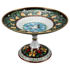 Antique Chinese Cloisonné Enamel Decorated Swan Compote Circa 1930