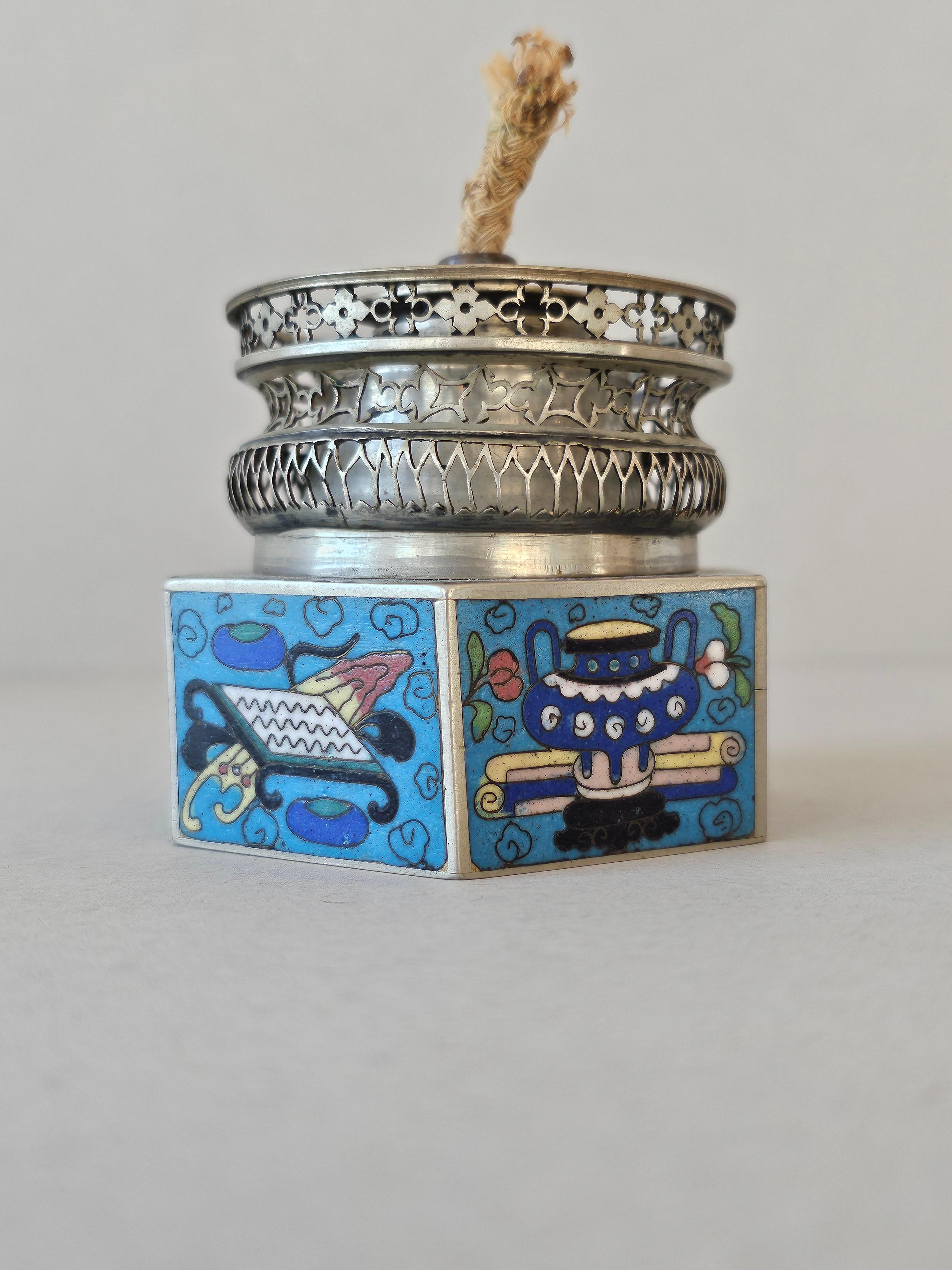Antike chinesische Cloisonné-Emaille-Opal-Öllampe, Opium (Qing-Dynastie) im Angebot