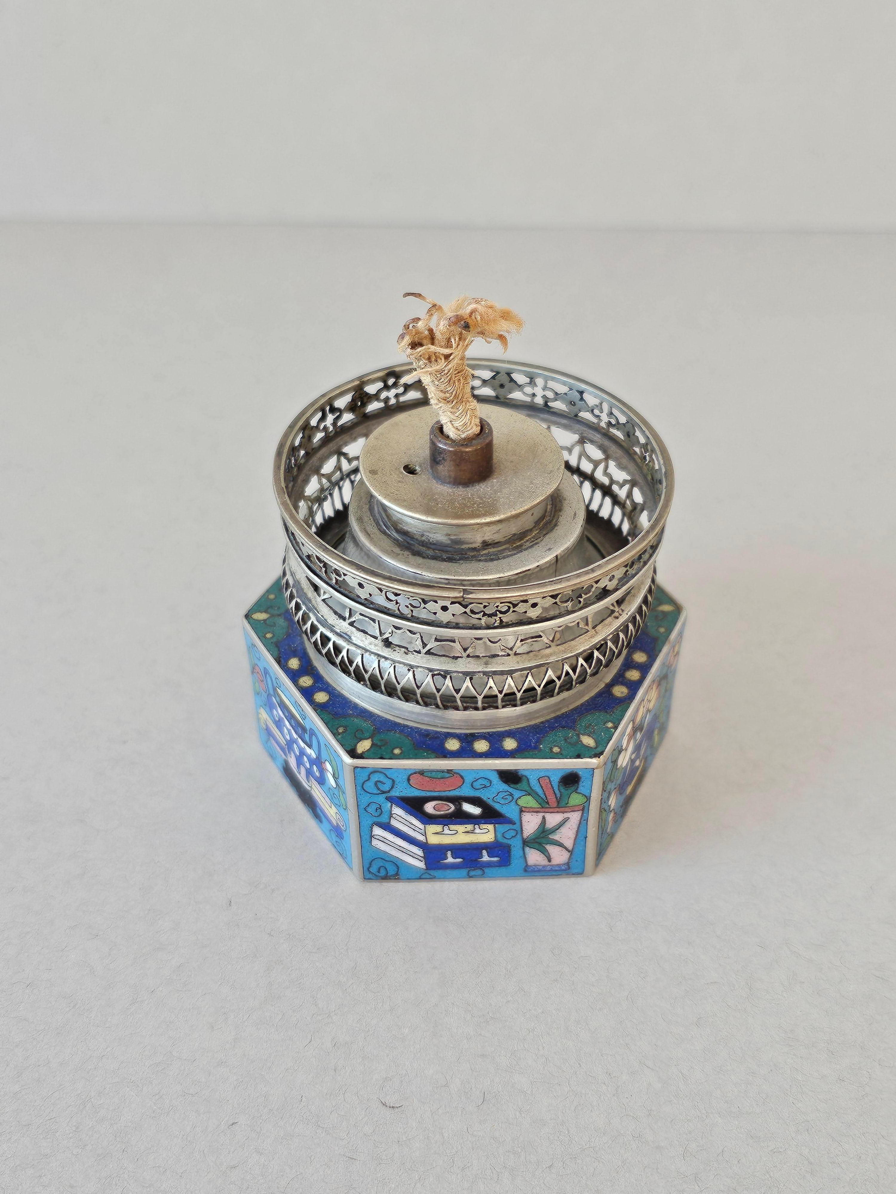 Antike chinesische Cloisonné-Emaille-Opal-Öllampe, Opium (Chinesisch) im Angebot