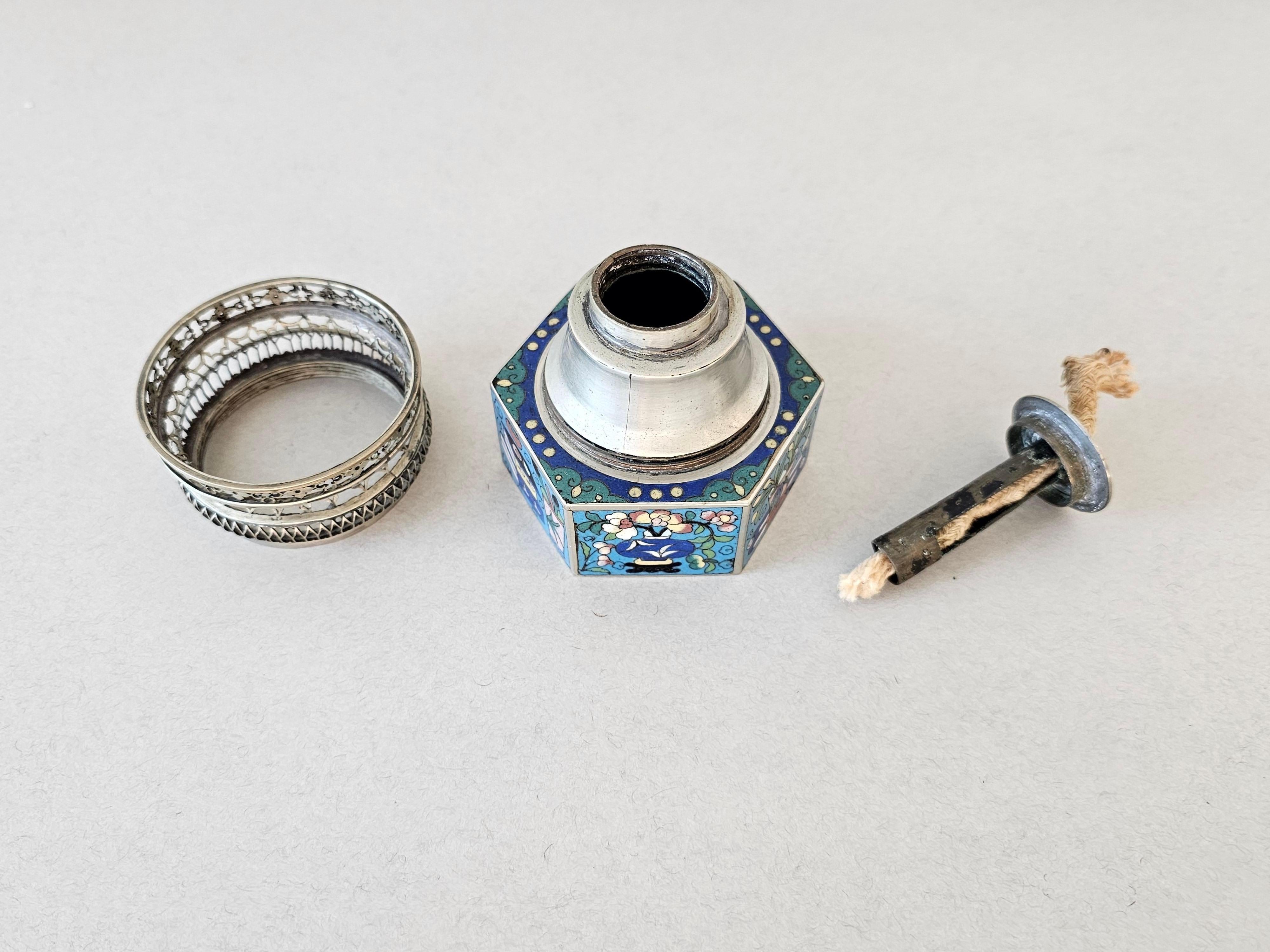 Antike chinesische Cloisonné-Emaille-Opal-Öllampe, Opium im Angebot 1