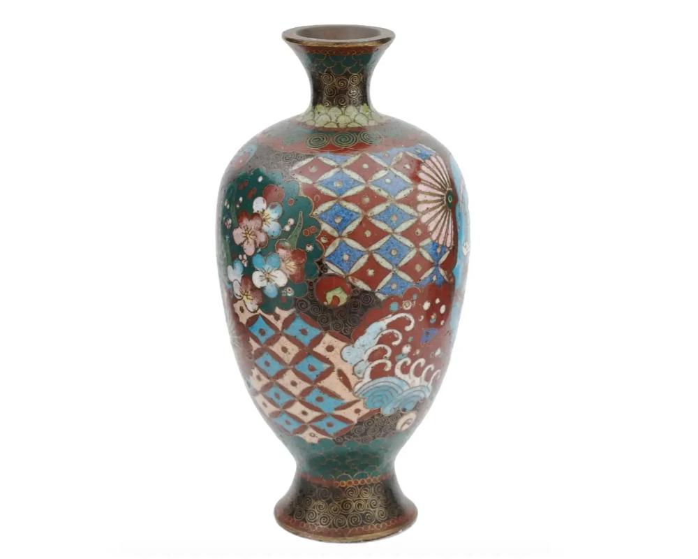 Cloissoné Antique Japanese Cloisonne Enamel Over Brass Vase