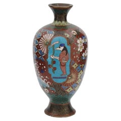 Antique Japanese Cloisonne Enamel Over Brass Vase