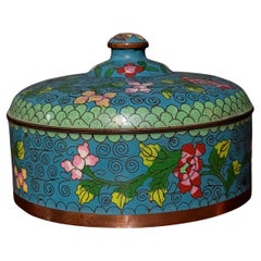 Antique Chinese Cloisonné Enamel Round Box with Lid, 19th Century